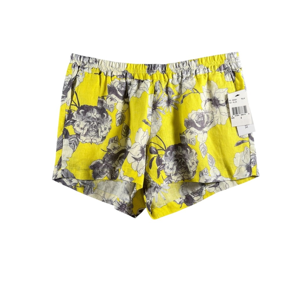 Kut from the Kloth NWT Women's Jansen Printed‎ Linen Short Yellow Floral Size 4
